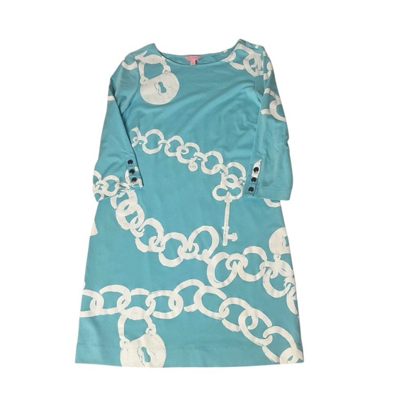 LILLY PULITZER Jonah Dress Shorely Blue Ball and Chain Print Shift Size Large - Picture 5 of 11